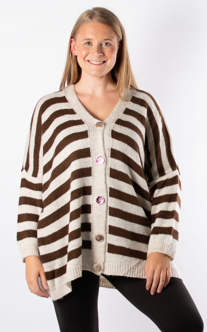 Lola Stripe Cardigan | Chocolate