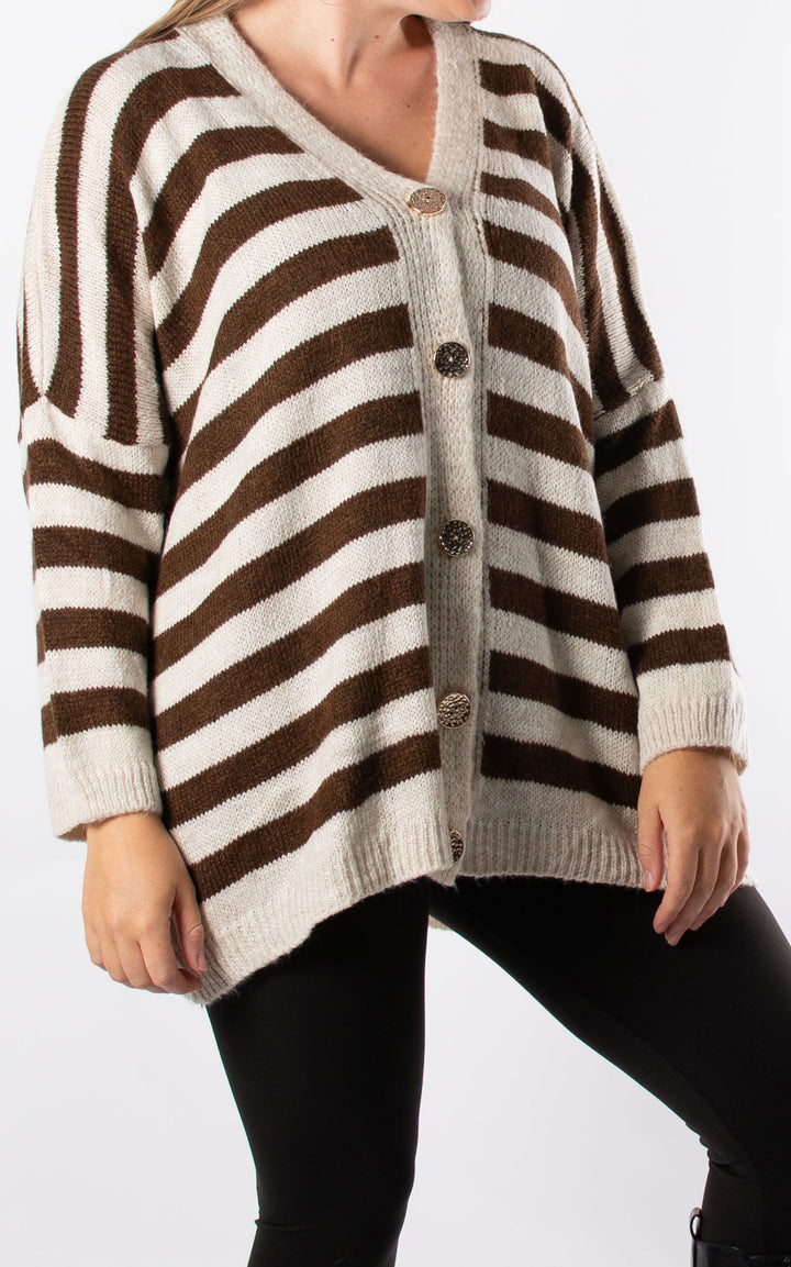 Lola Stripe Cardigan | Chocolate