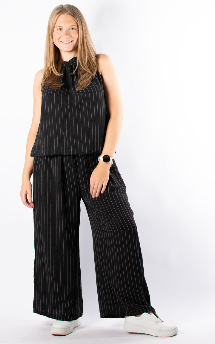 Mandy Halterneck Top | Pinstripe | Black