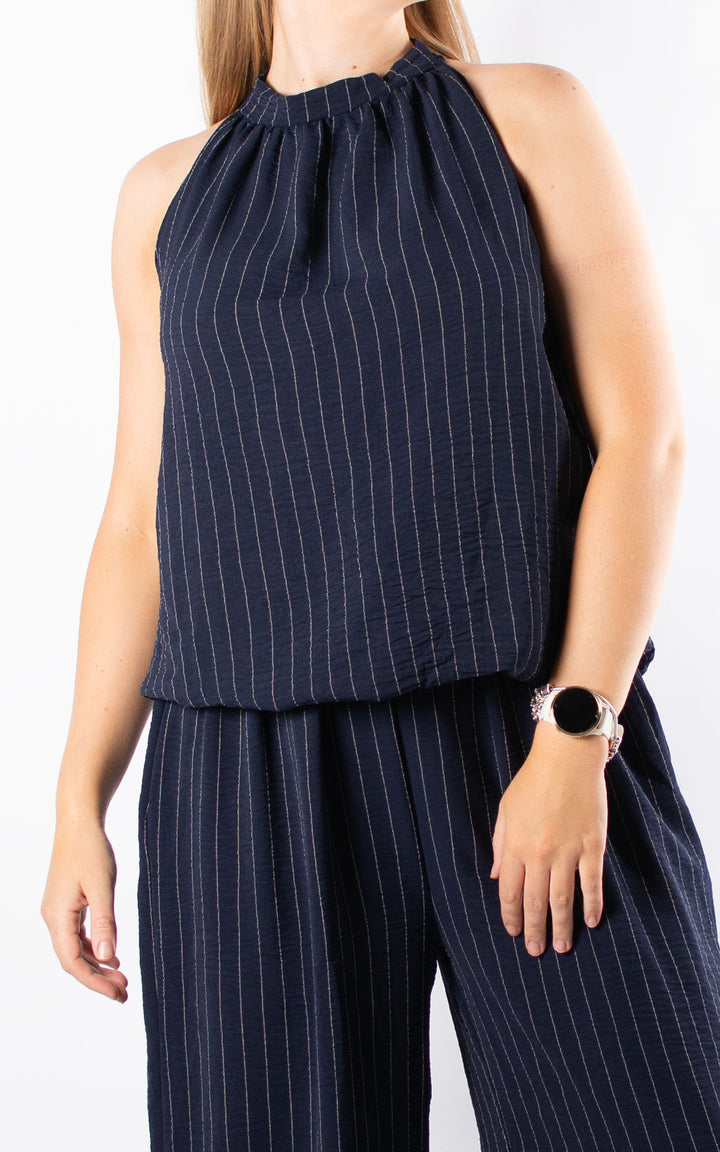 Mandy Halterneck Top | Pinstripe | Navy