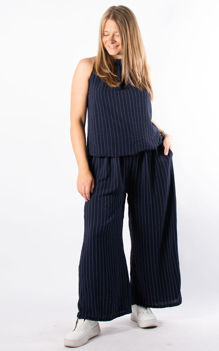 Mandy Halterneck Top | Pinstripe | Navy