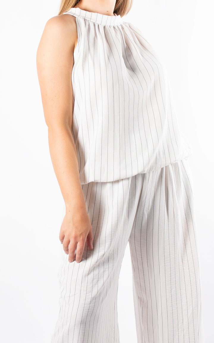 Mandy Halterneck Top | Pinstripe | White