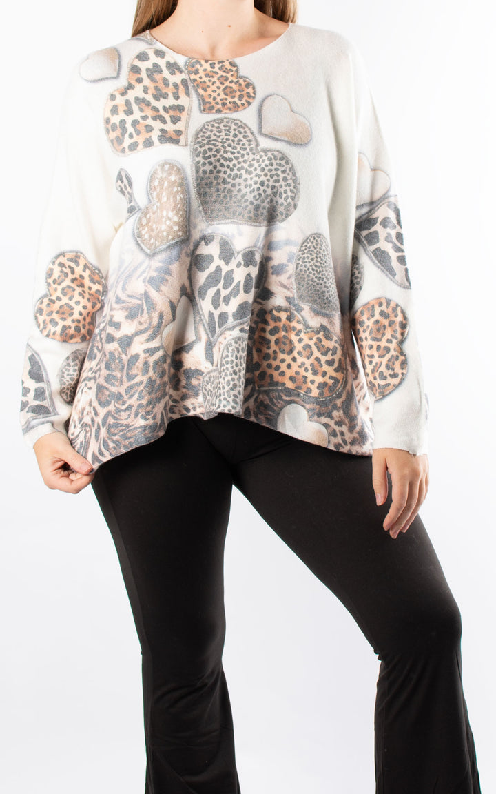 Naomi Thin Knit | Leopard Hearts | White