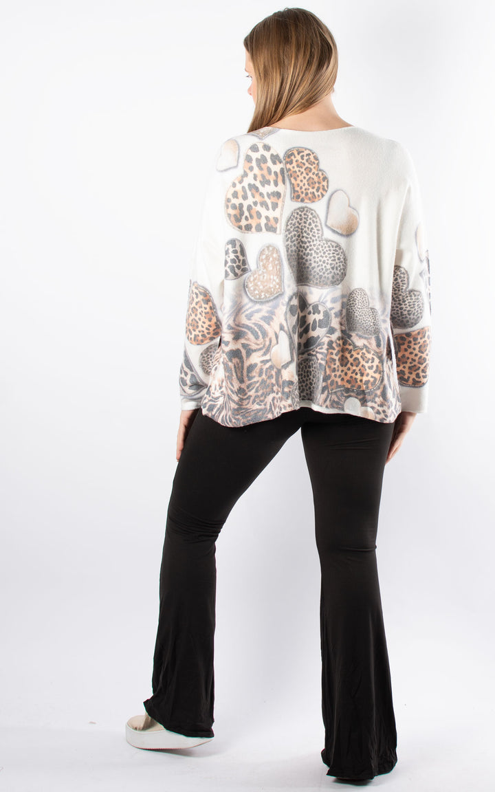 Naomi Thin Knit | Leopard Hearts | White