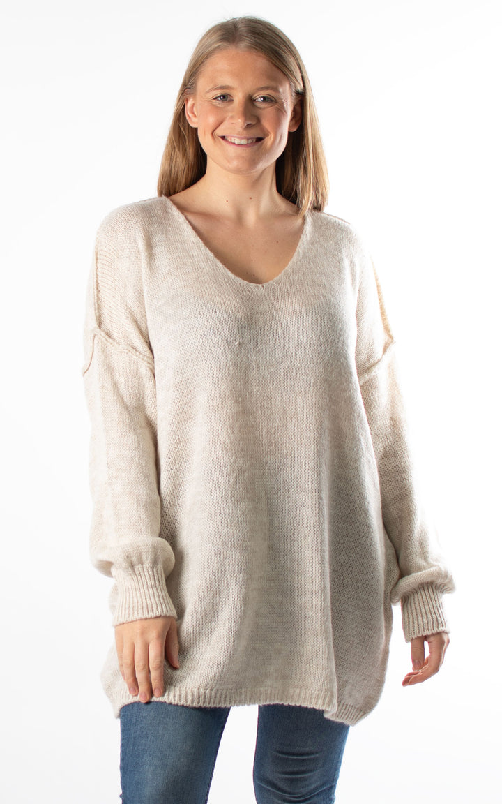 Sian V-neck Jumper | Beige