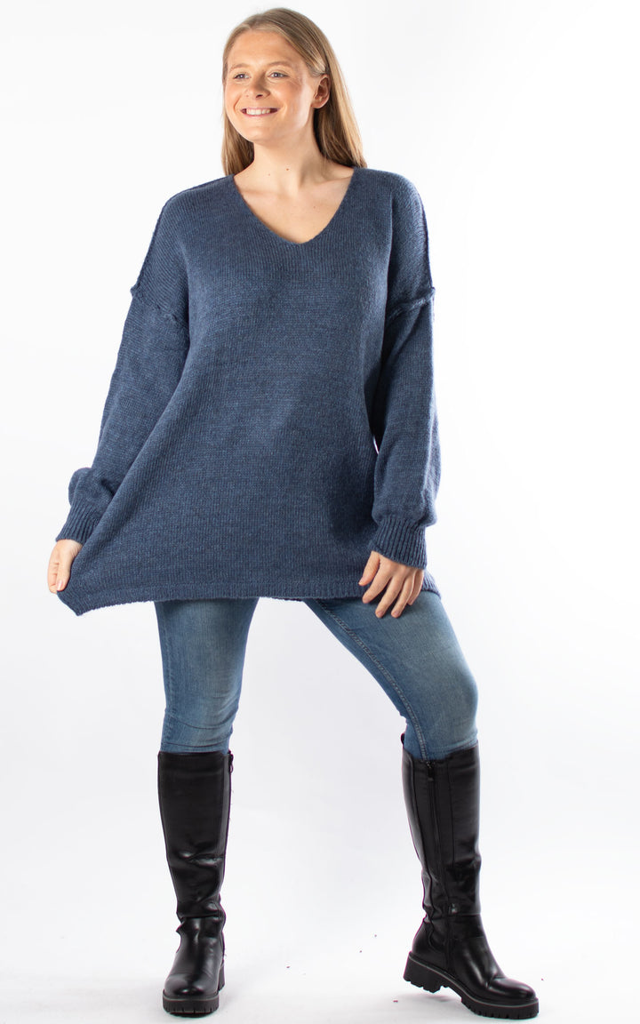Sian V-neck Jumper | Denim