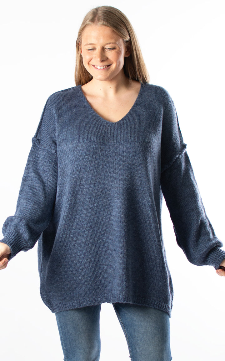 Sian V-neck Jumper | Denim
