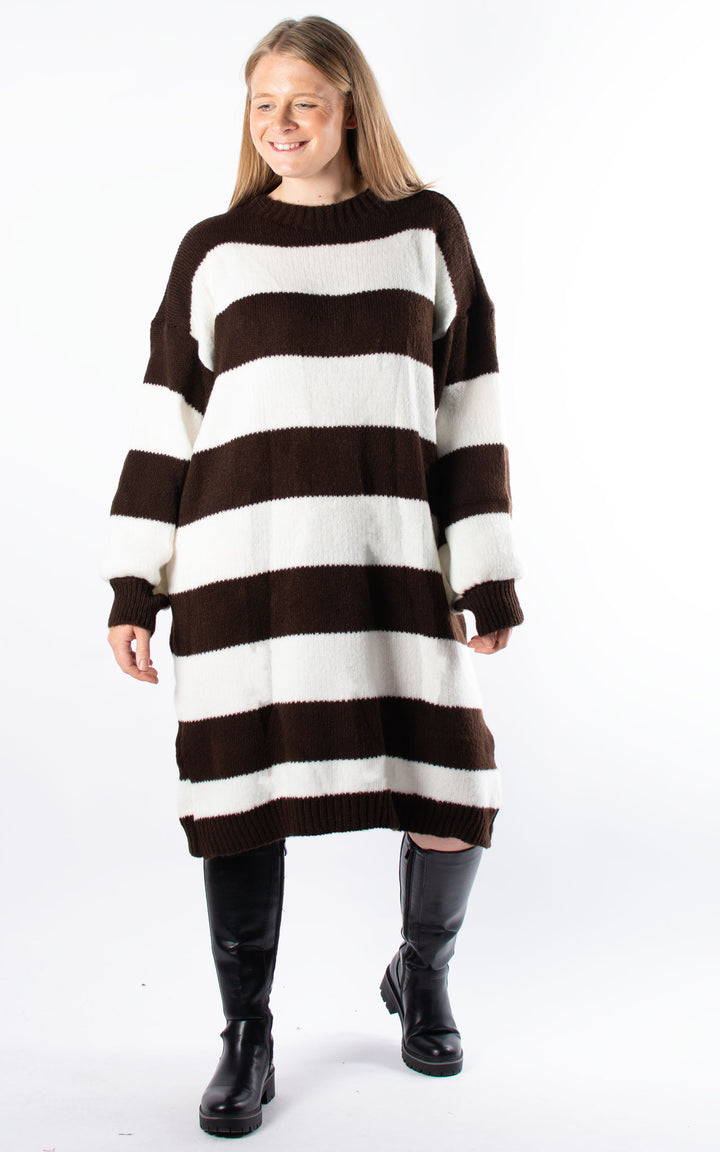 Striped Knitted Dress | Cream & Chocolate