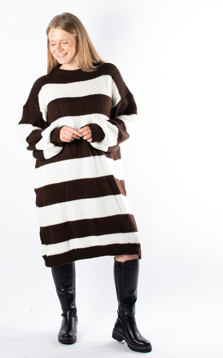 Striped Knitted Dress | Cream & Chocolate