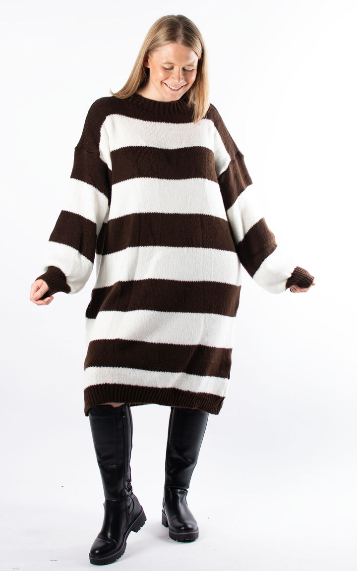 Striped Knitted Dress | Cream & Chocolate