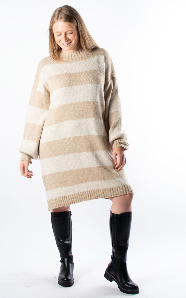 Striped Knitted Dress | Oat & Beige
