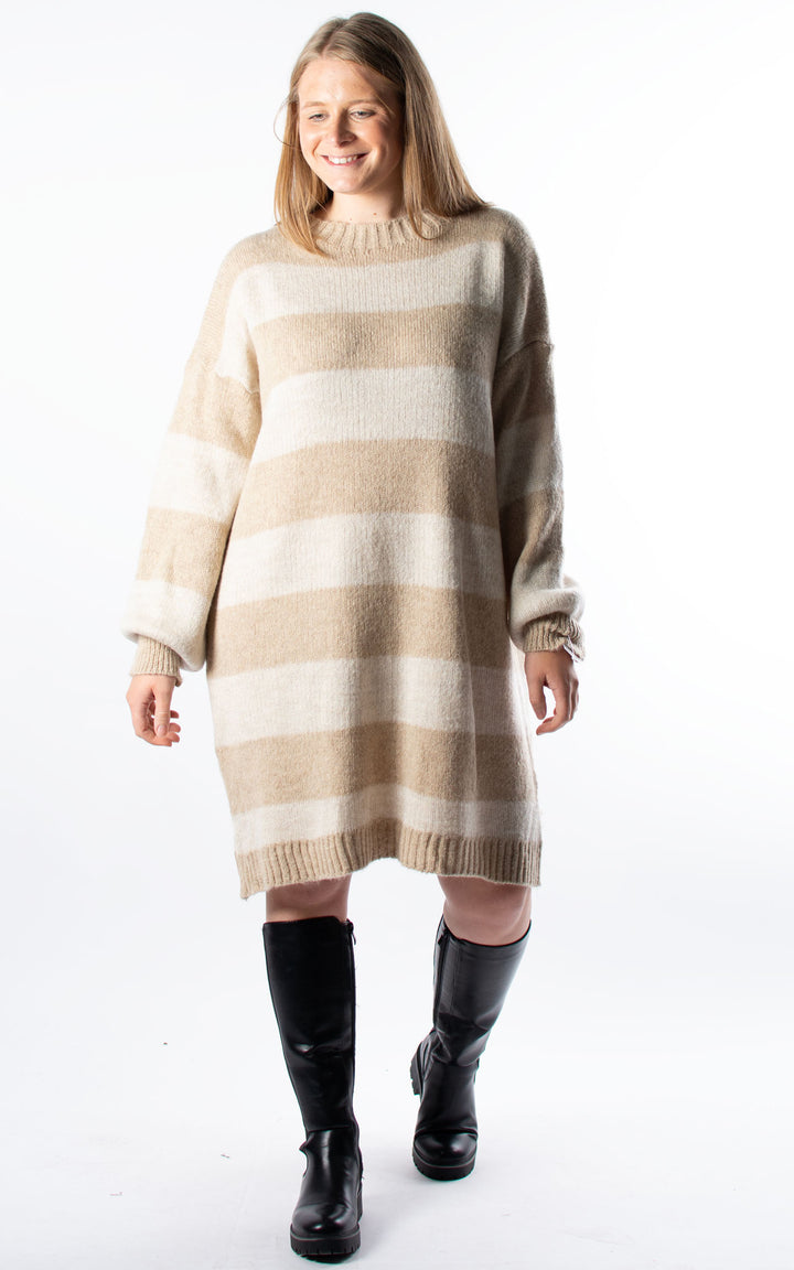 Striped Knitted Dress | Oat & Beige