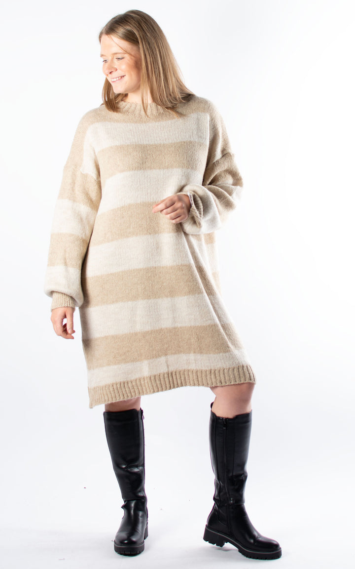 Striped Knitted Dress | Oat & Beige