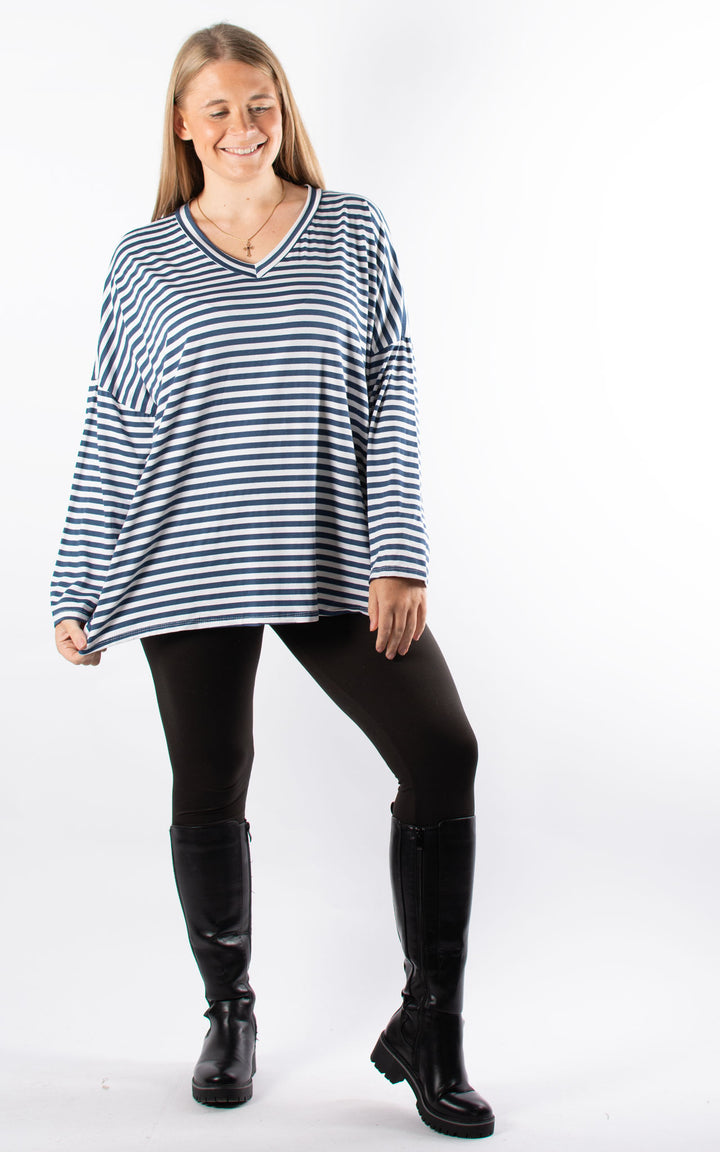 Striped V-neck | Denim