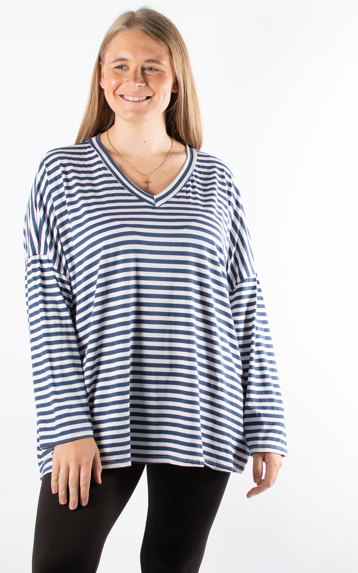 Striped V-neck | Denim