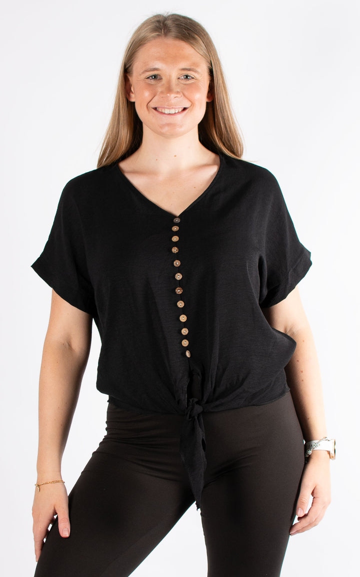 Tie Knot Top | Buttons | Black