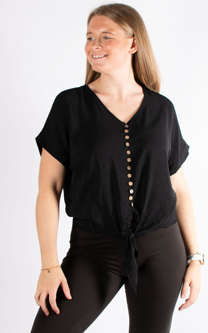 Tie Knot Top | Buttons | Black