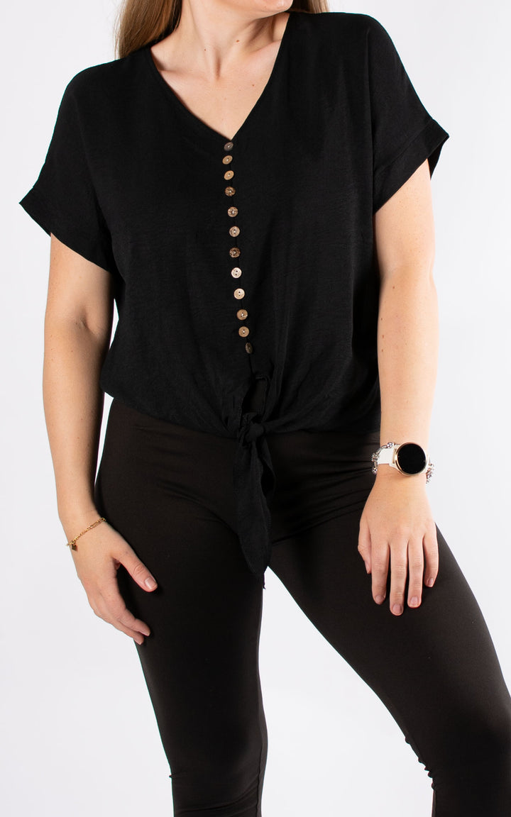 Tie Knot Top | Buttons | Black