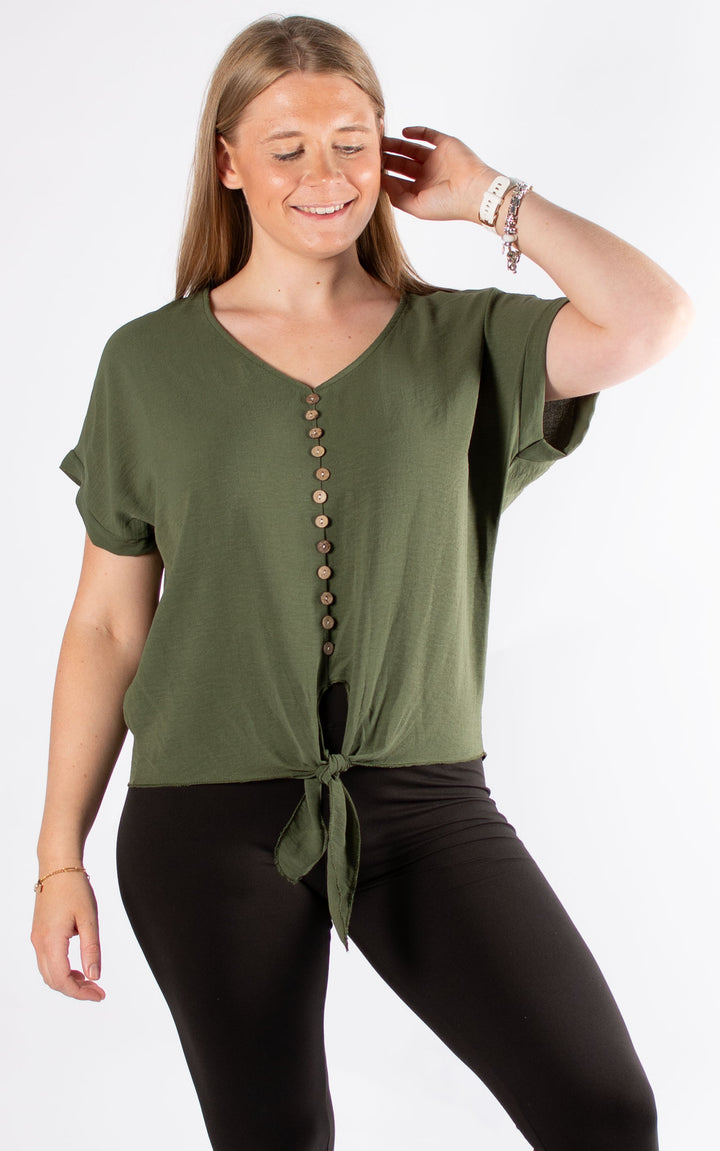 Tie Knot Top | Buttons | Khaki