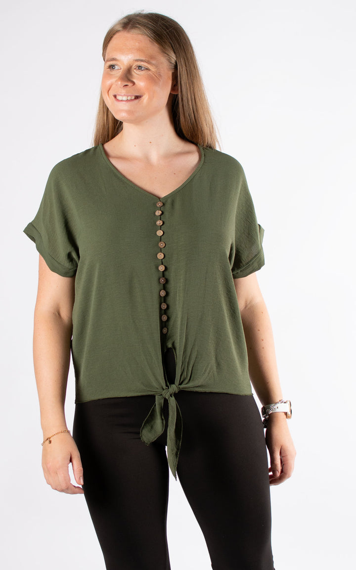 Tie Knot Top | Buttons | Khaki