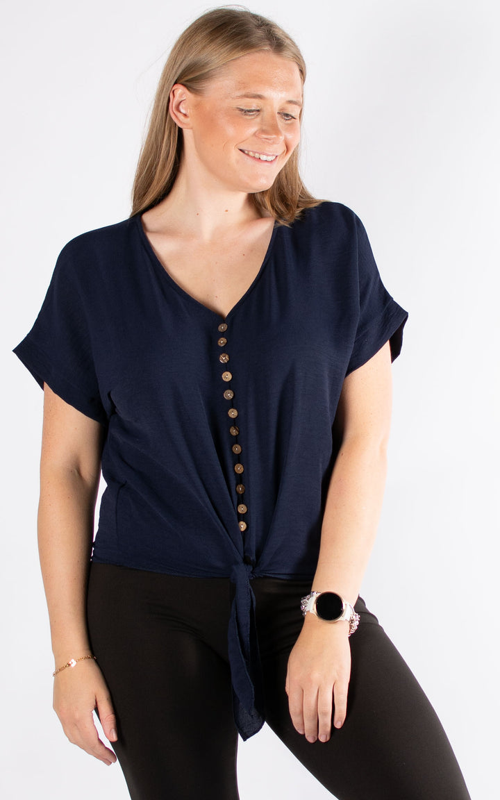 Tie Knot Top | Buttons | Navy