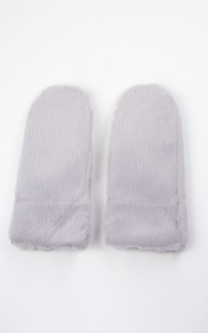 Faux Fur Mittens | Light Grey