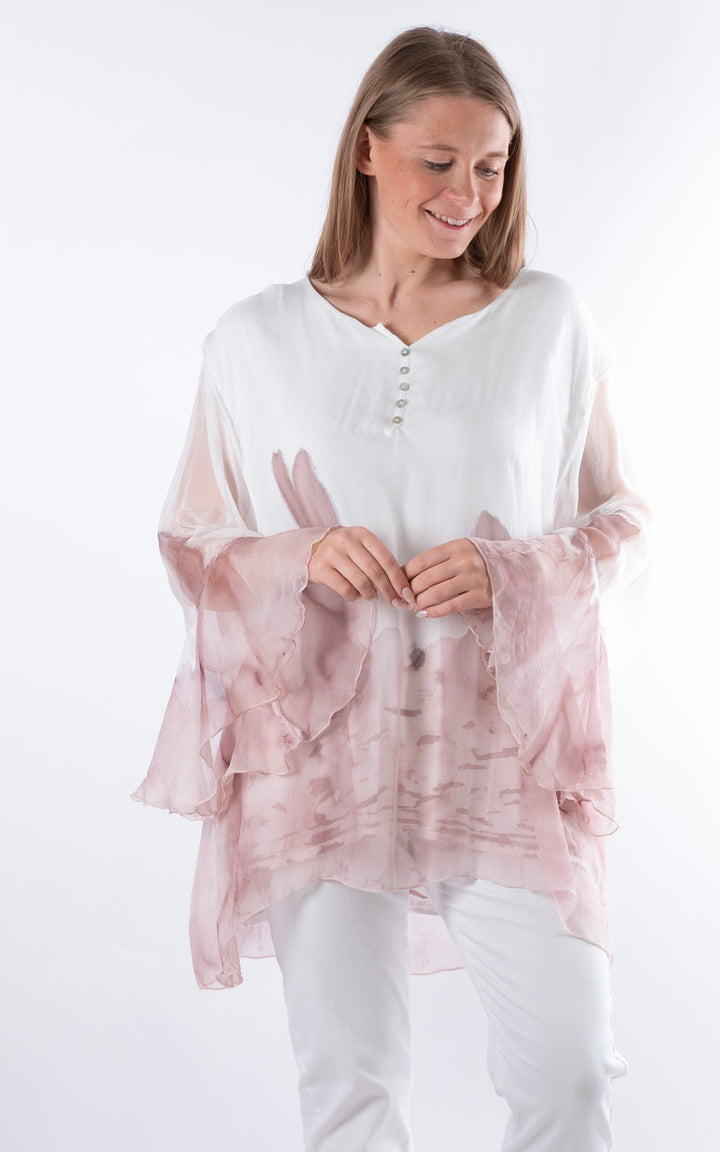 Ada Flared Button Top  | Dusky Pink