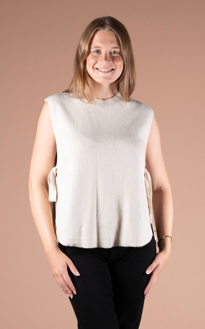 Alba Side Tie Vest | Beige