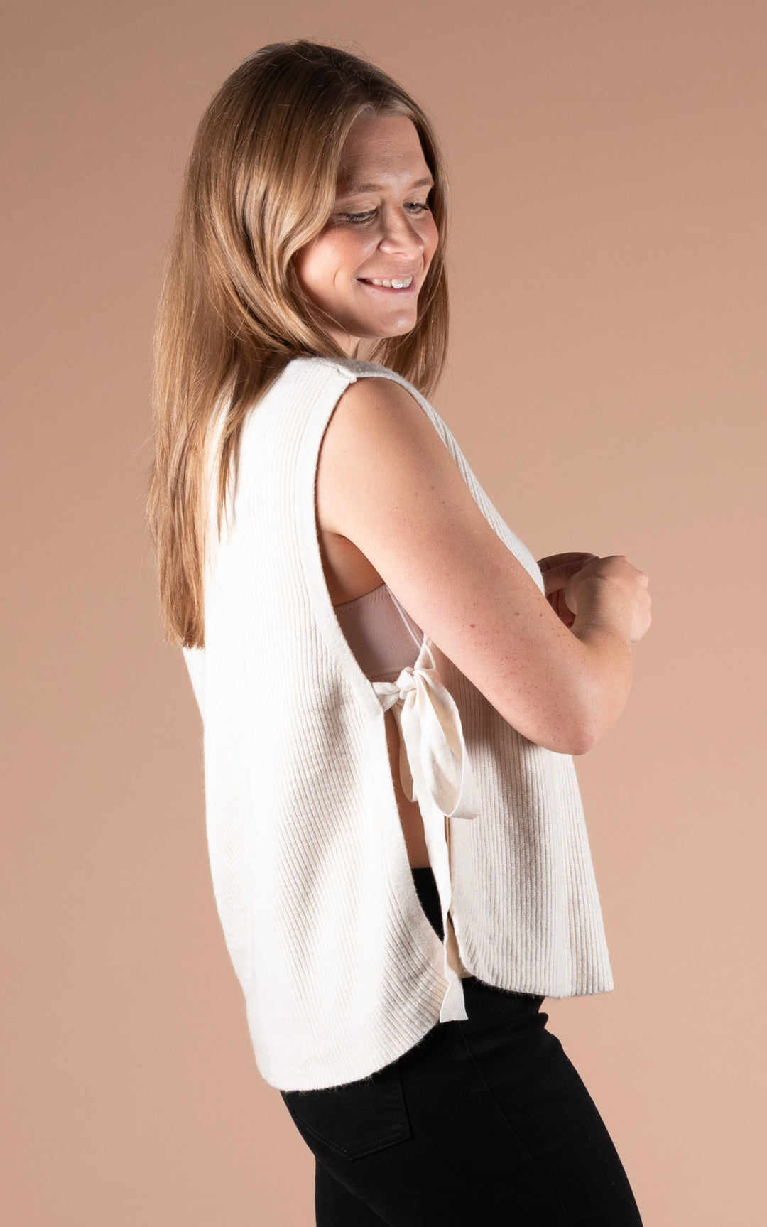 Alba Side Tie Vest | Beige