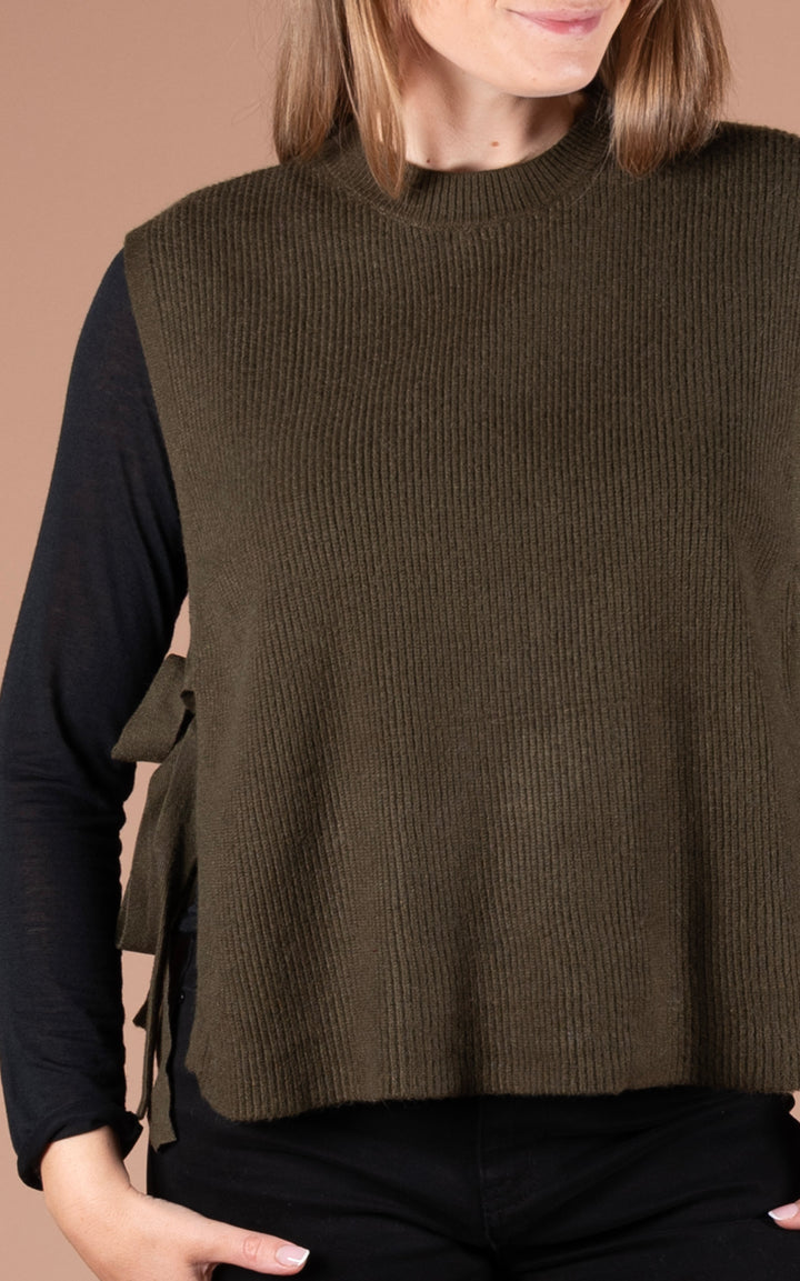 Alba Side Tie Vest | Khaki