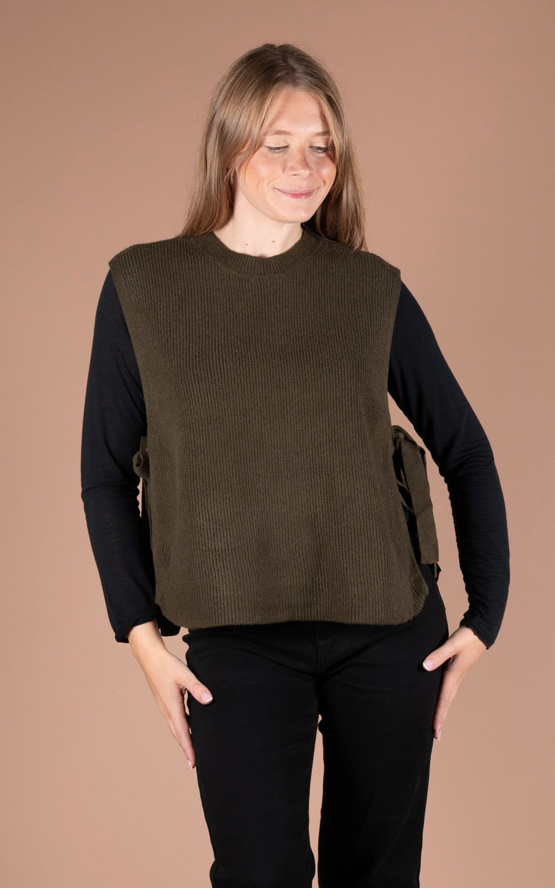Alba Side Tie Vest | Khaki