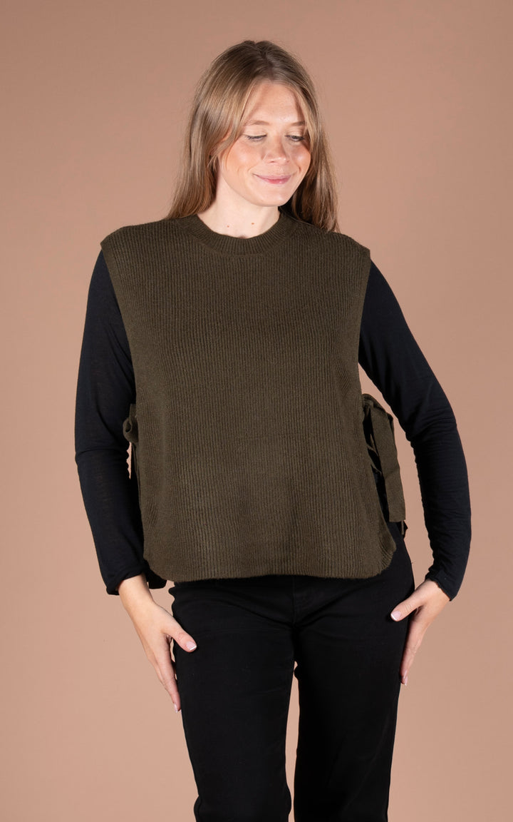 Alba Side Tie Vest | Khaki