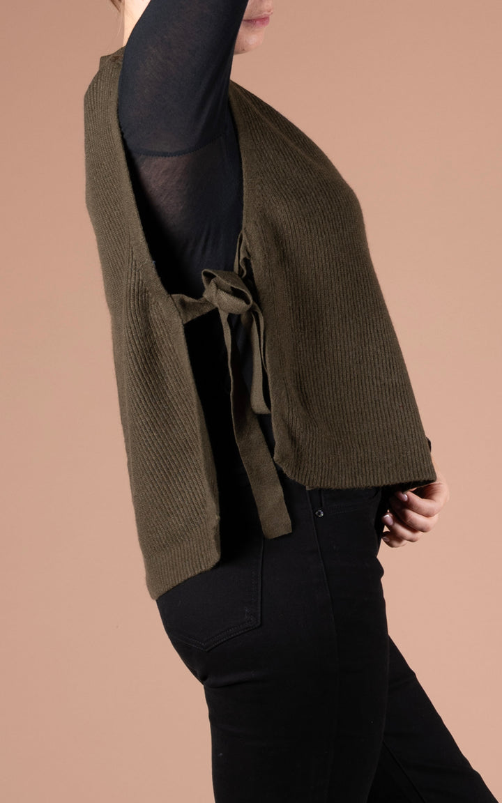 Alba Side Tie Vest | Khaki