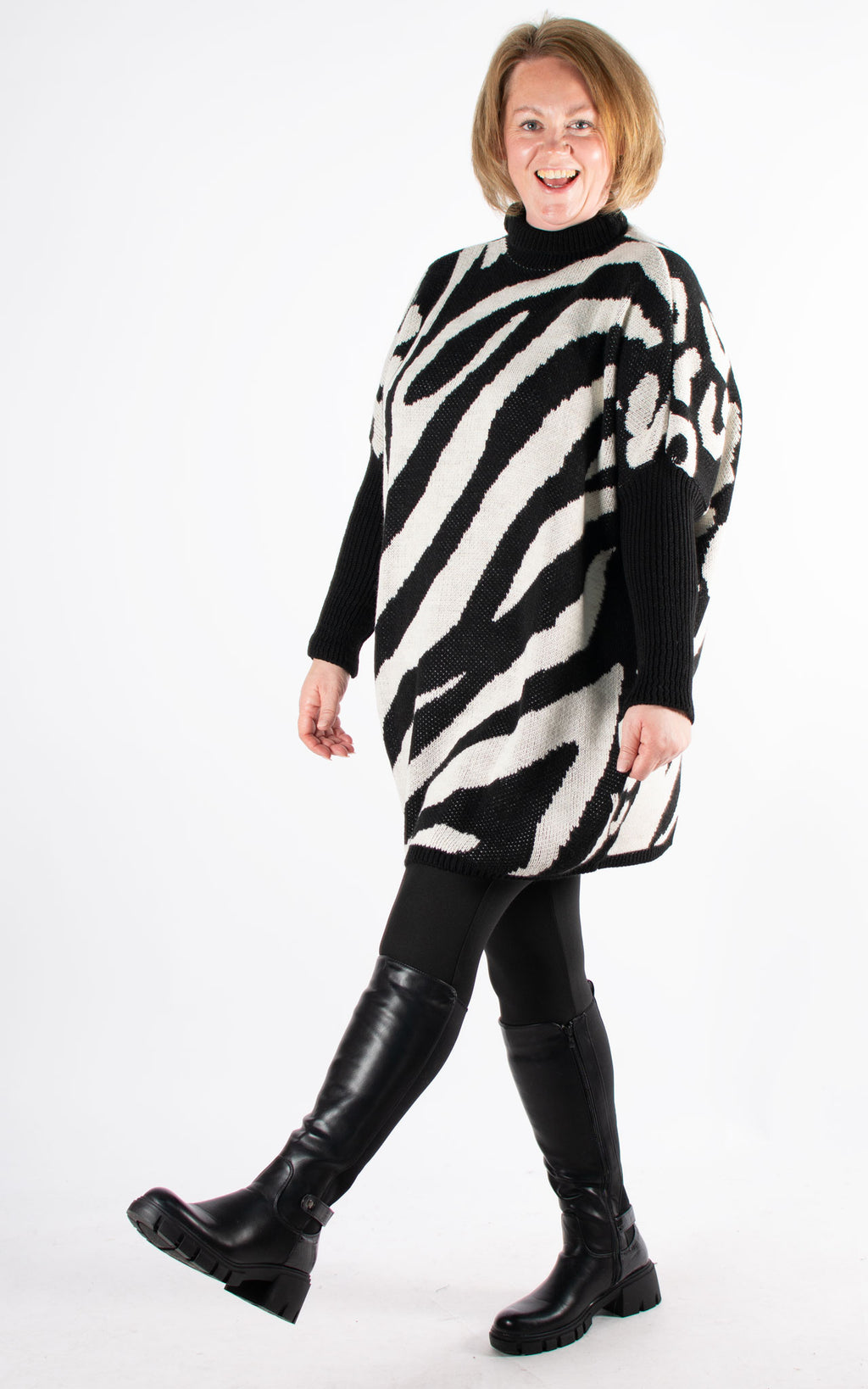 Animal Print High Neck Jumper | Black