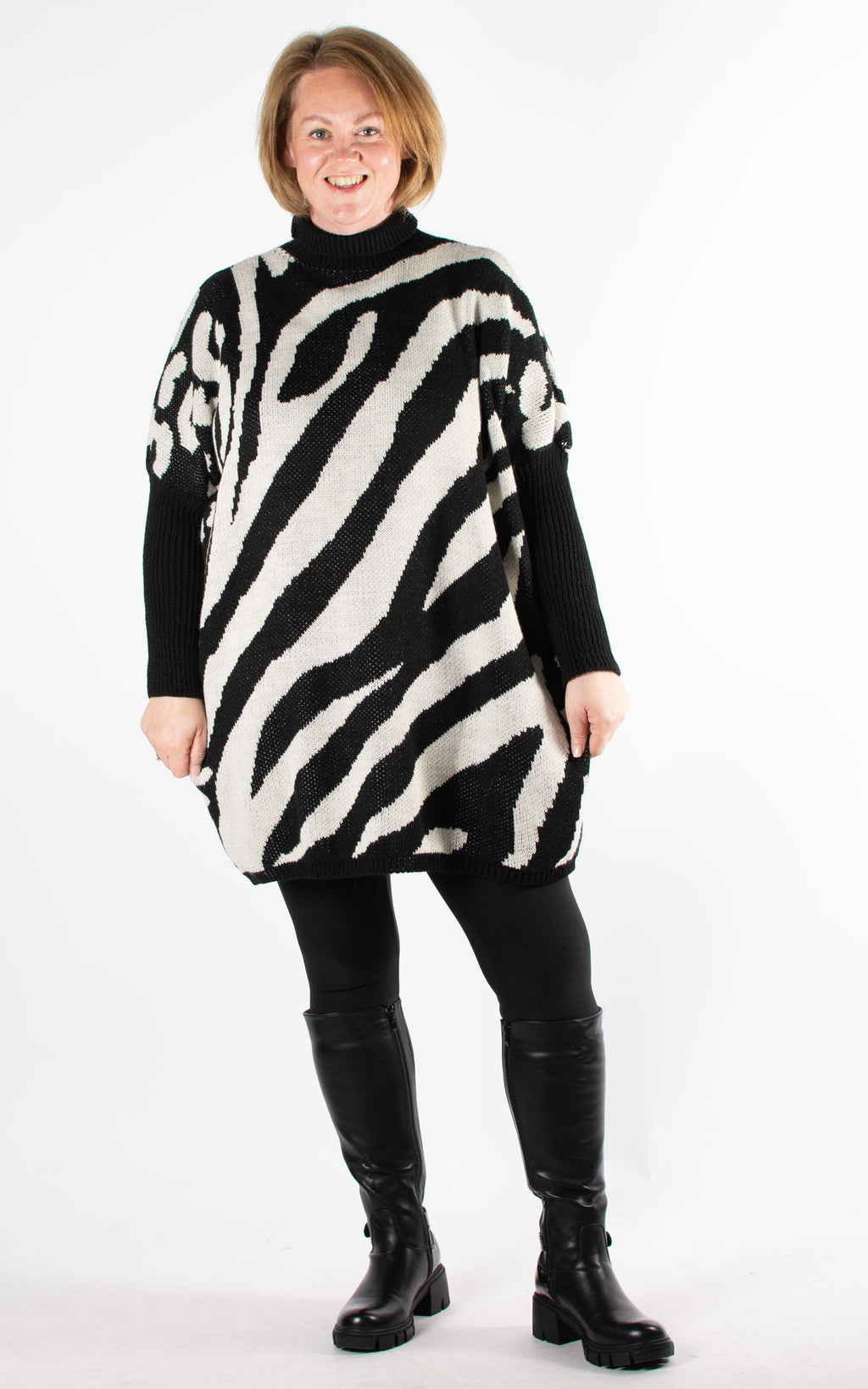 Animal Print High Neck Jumper | Black