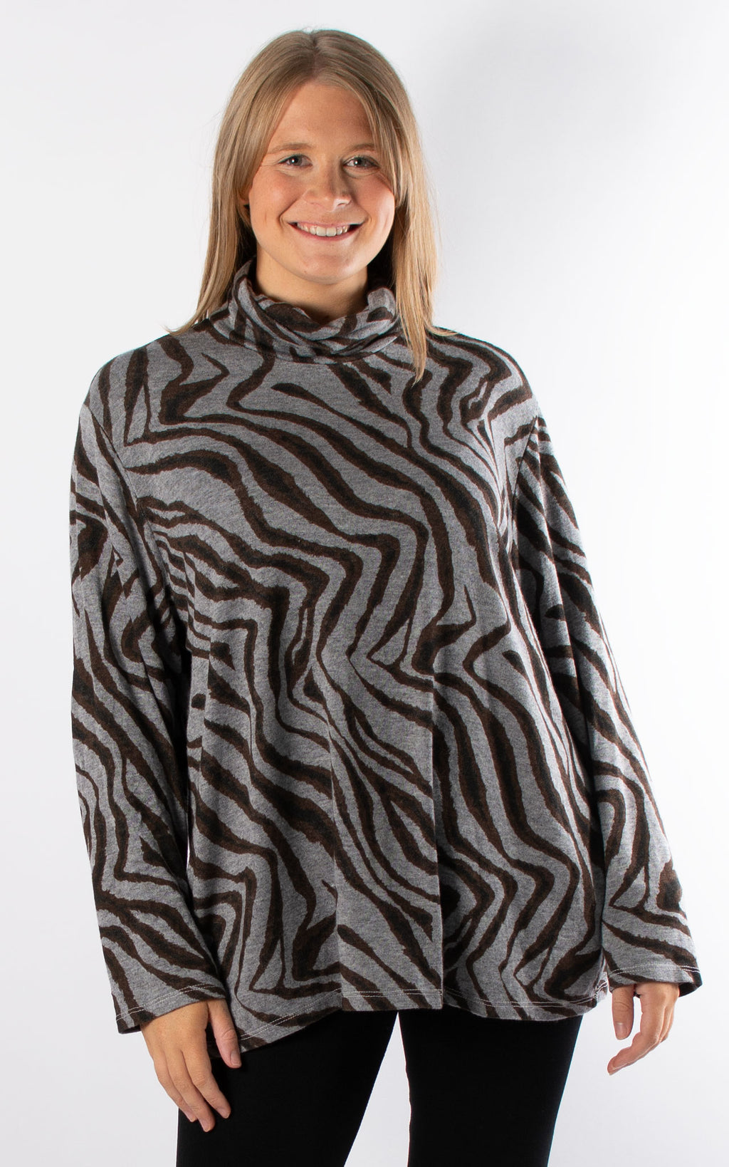 Animal Print High Neck | Grey