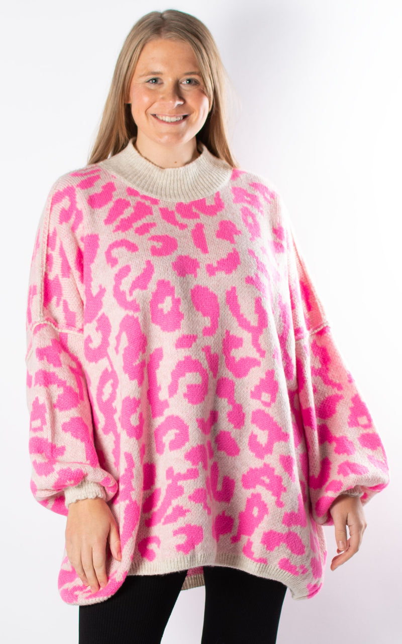 Animal Print Jumper | Neon Pink