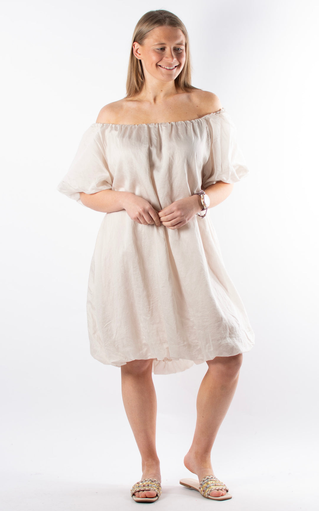 Ariella Bubble Hem Dress  | Beige