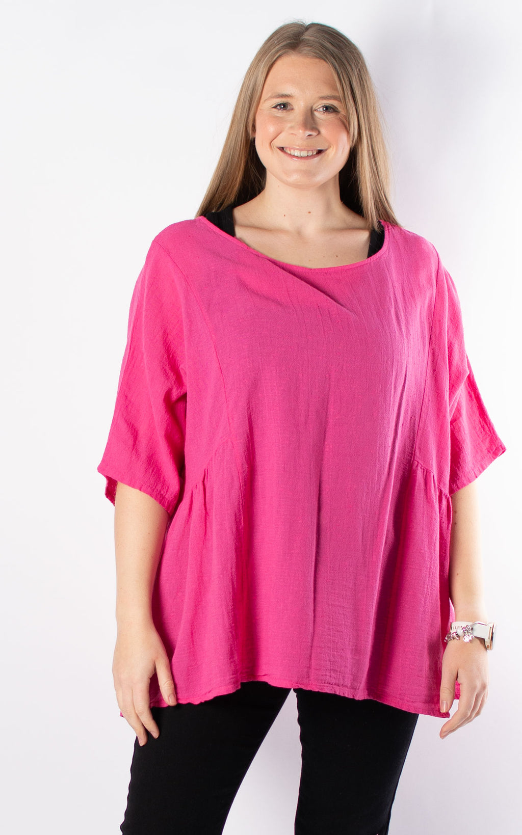 Arline Cheesecloth Top | Hot Pink