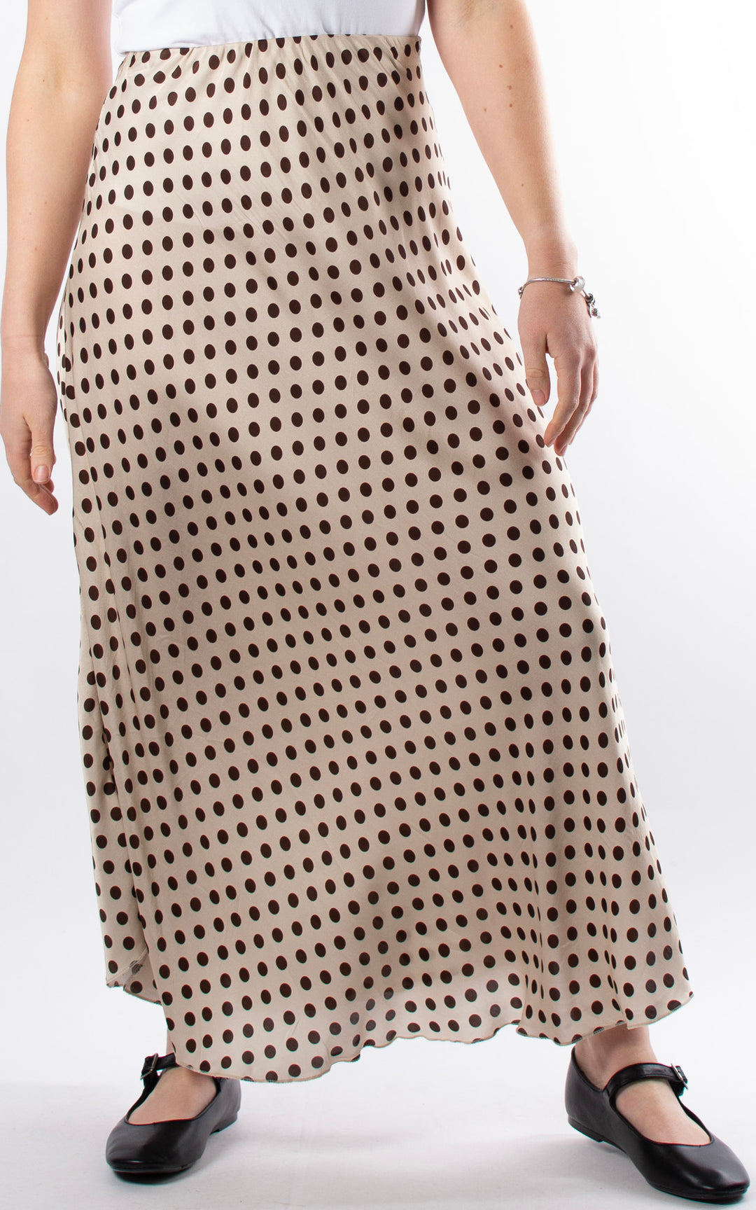 Aubrey Satin Skirt | Beige Polka Dot