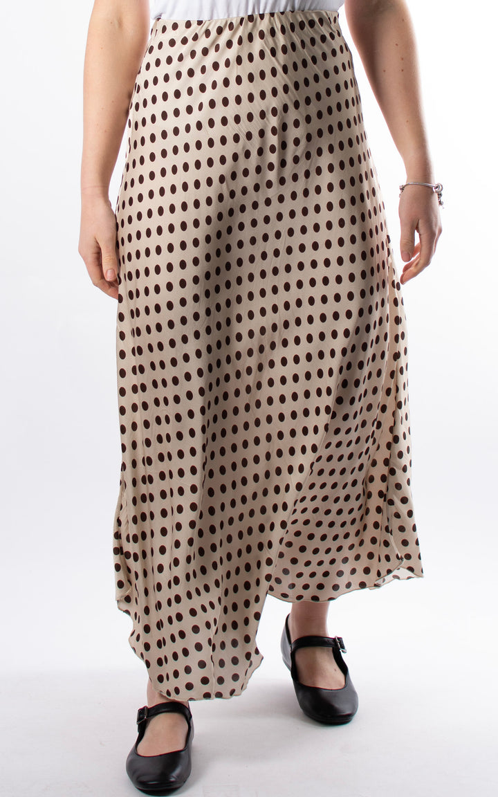 Aubrey Satin Skirt | Beige Polka Dot
