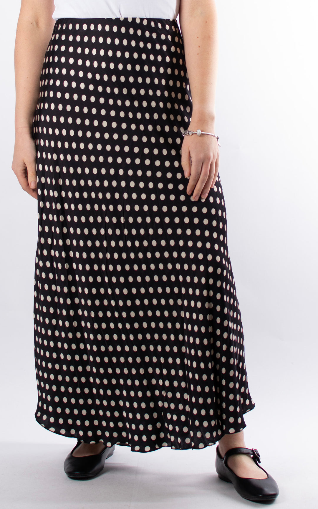 Aubrey Satin Skirt | Black Polka Dot