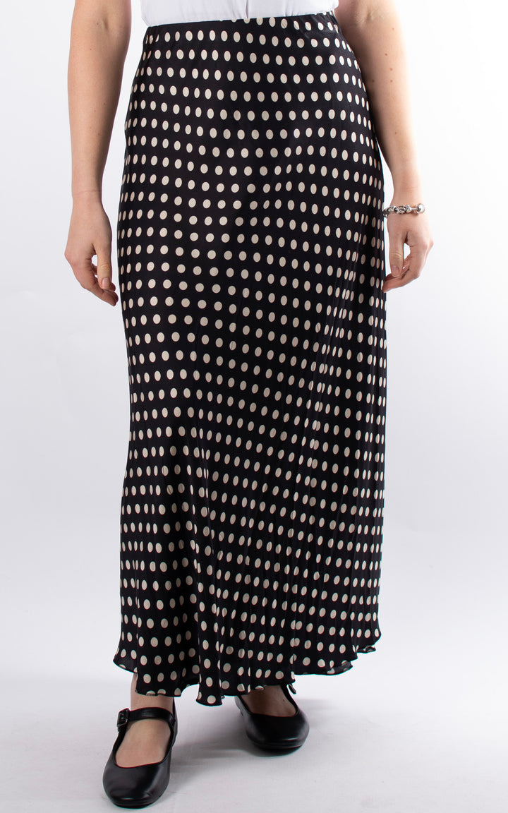 Aubrey Satin Skirt | Black Polka Dot