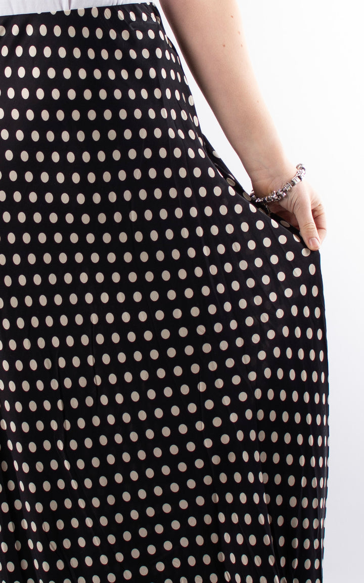 Aubrey Satin Skirt | Black Polka Dot