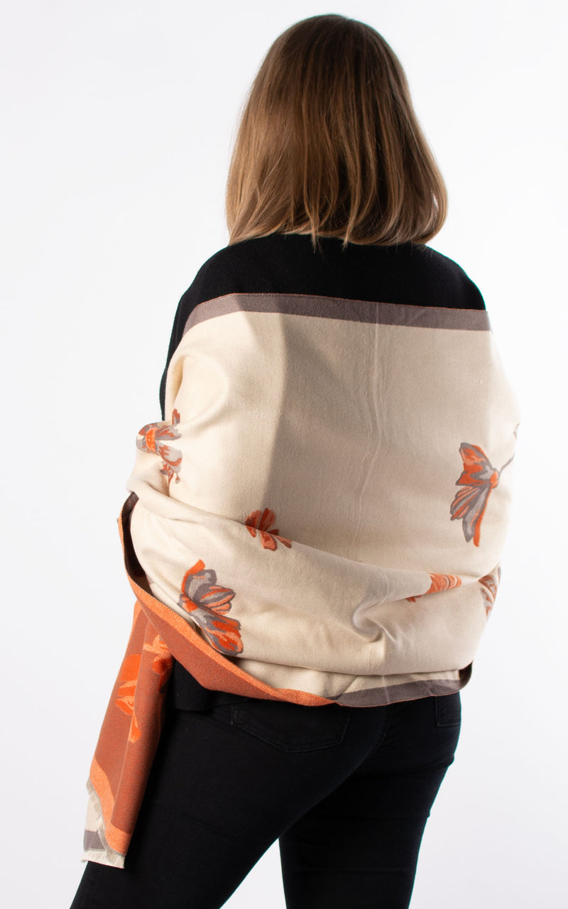 Autumn Winter Scarf | Flowers | Beige & Orange