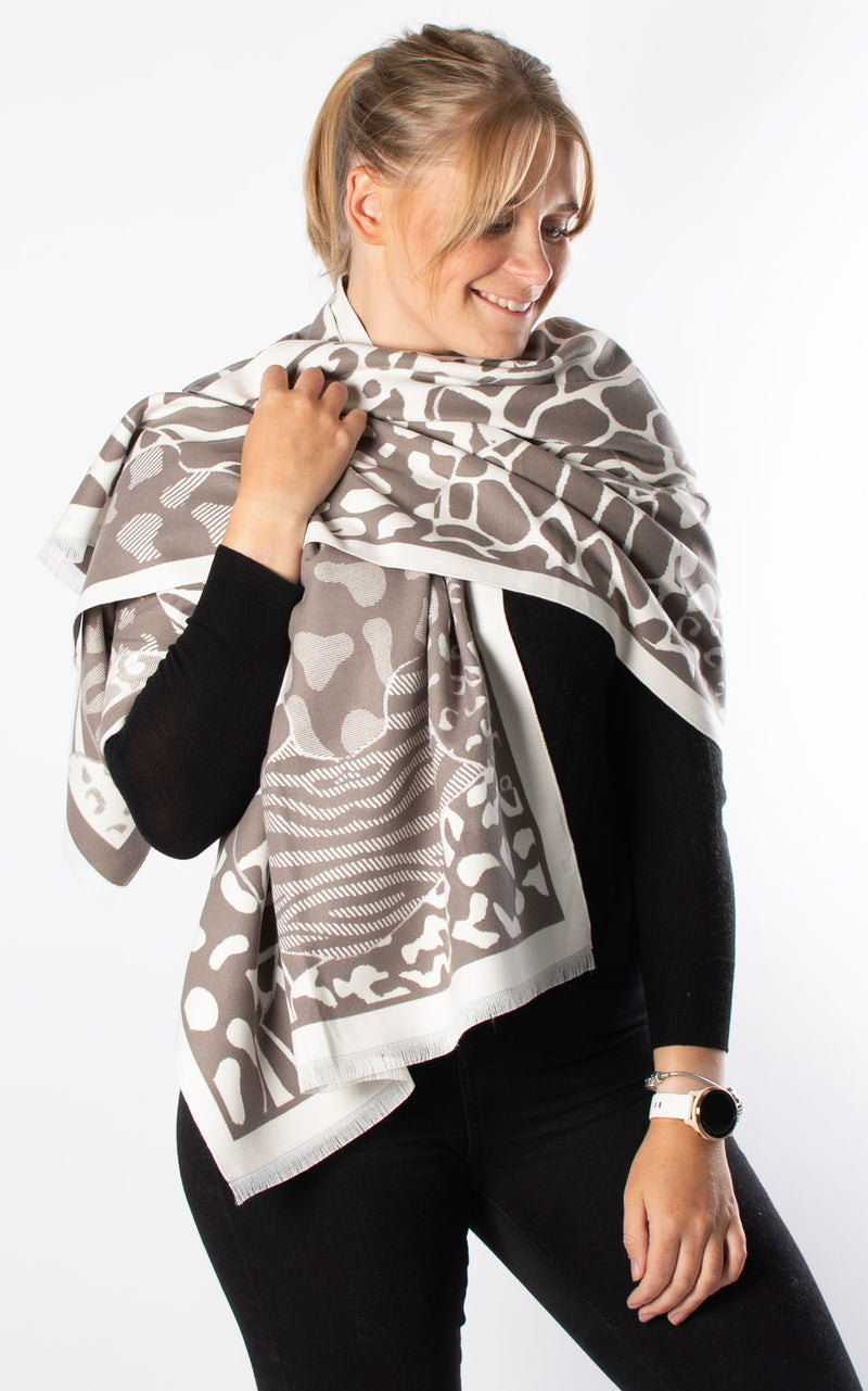 Autumn Winter Scarf | Mixed Animal Patterns | Grey