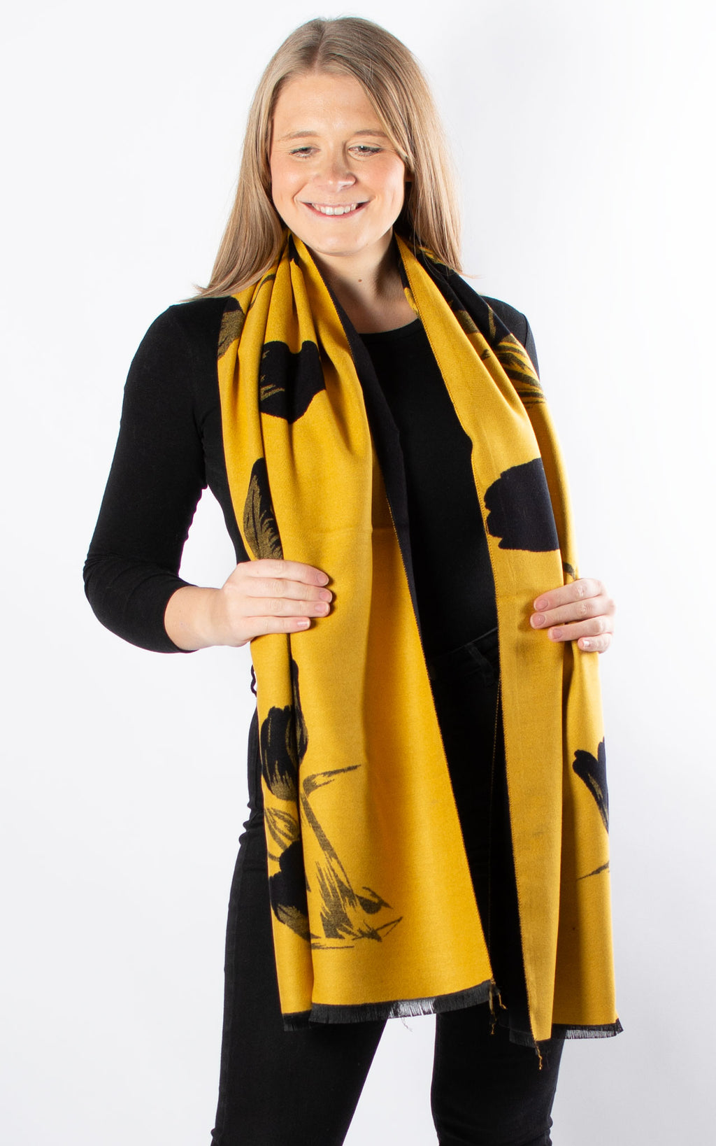 Autumn Winter Scarf | Tulips | Black & Mustard