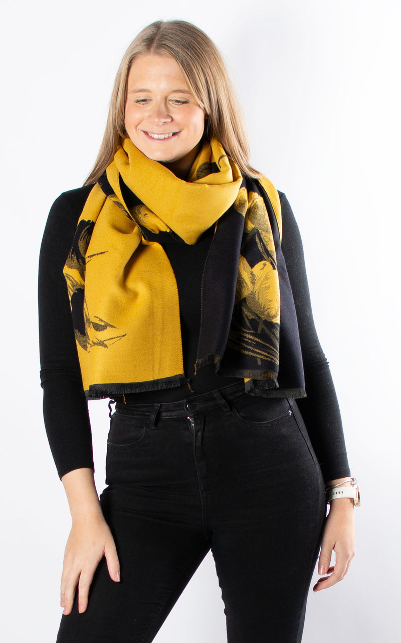 Autumn Winter Scarf | Tulips | Black & Mustard