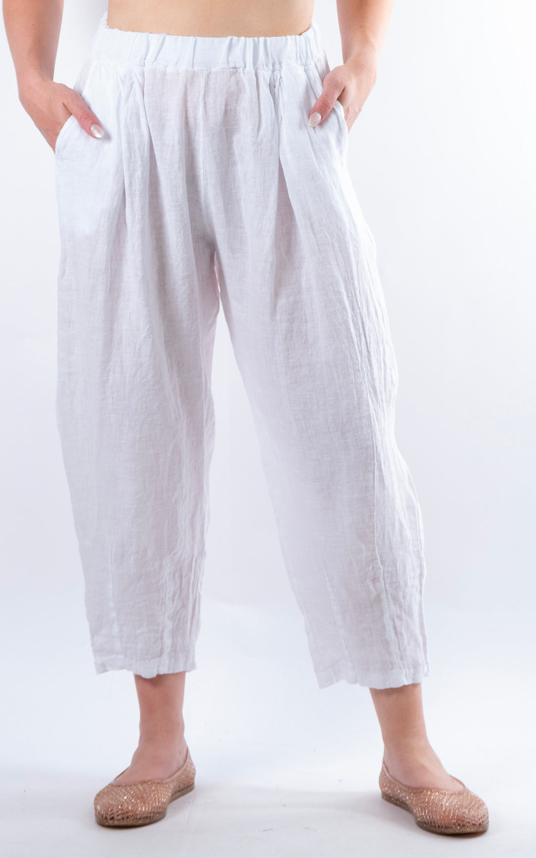 Barrel Leg Linen Trousers | White