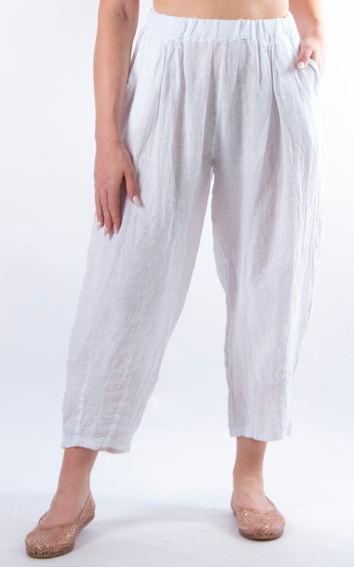 Barrel Leg Linen Trousers | White